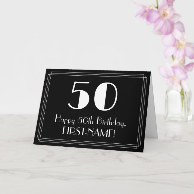 50:e födelsedagen ~ Art Deco Inspired Titta "50",  Kort (Orkide)