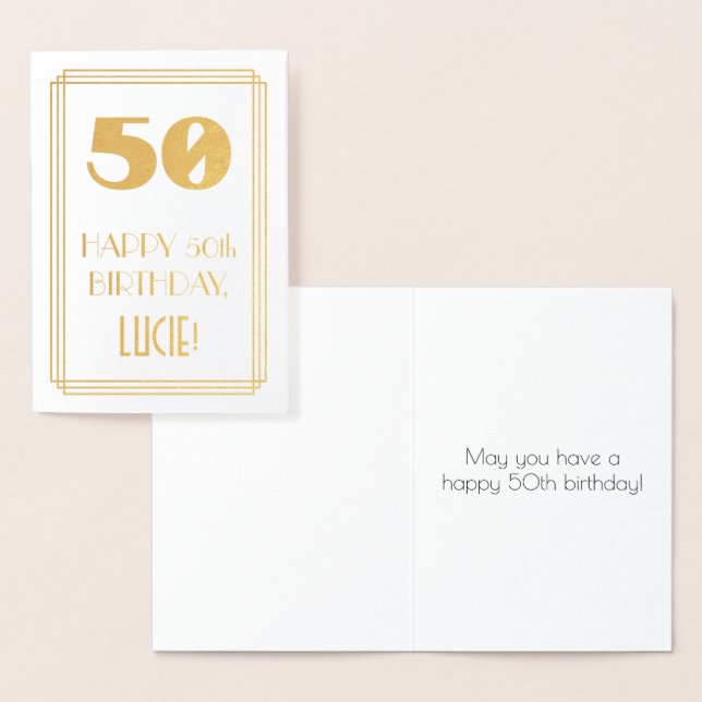 50:e födelsedagen: Art Deco Inspired Titta "50" oc Folierat Kort (Display)