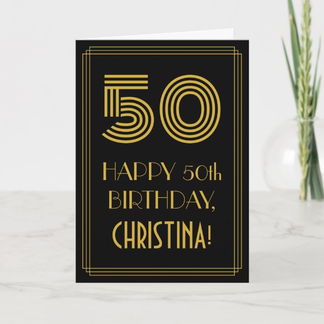 50:e födelsedagen: Art Deco Inspired Titta "50" oc Kort (Framsida)