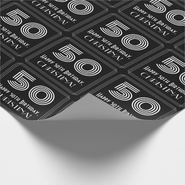 50:e födelsedagen: Art Deco Inspired Titta "50" w/ Presentpapper (Hörn)