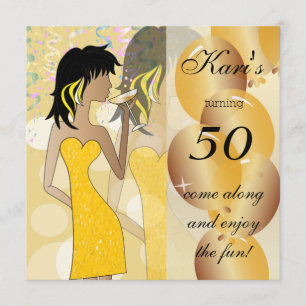 50:e födelsedagen Bash Girl Party Golden Gult Inbjudningar