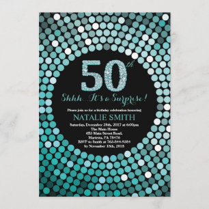 50:e födelsedagen Black and Teal Glitter Inbjudningar