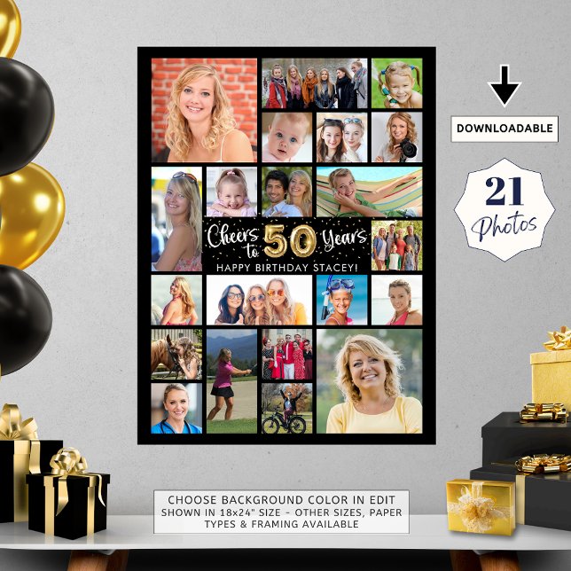 50:e födelsedagen Black Guld 21 Fotoboers till år Poster (Skapare uppladdad)