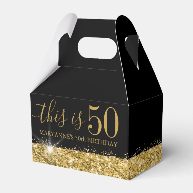 50:e födelsedagen Black Guld Glitter Confetti Presentaskar (Framsidan Sidan)
