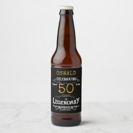 50:e födelsedagen Black Guld Legendary Funny Ölflaska Etikett