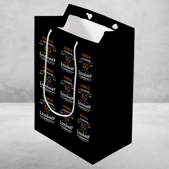 50:e födelsedagen Black Guld Legendary Retro (50th Birthday Black Gold Legendary Retro Medium Gift Bag
)