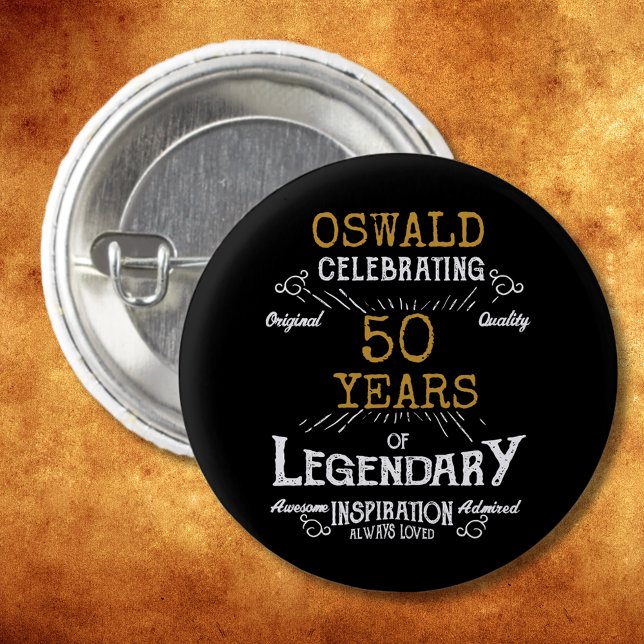 50:e födelsedagen Black Guld Legendary Retro Knapp (50th Birthday Black Gold Legendary Retro Button
)
