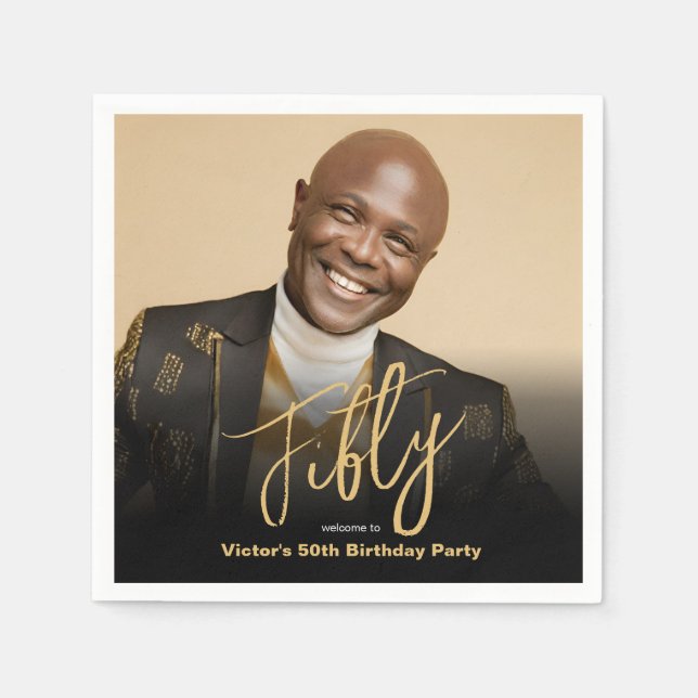 50:e födelsedagen Black Guld Modern Chic Anpassnin Pappersservett (Framsidan)