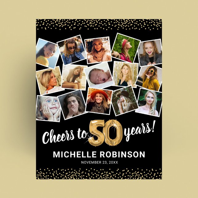 50:e födelsedagen Black Guld Photo Party Poster (Skapare uppladdad)
