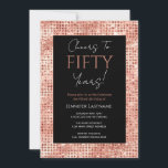 50:e födelsedagen Black och Ro Guld Shimmer Inbjudningar<br><div class="desc">Elegant Faux Ro Guld shimming sekvins design. All text är justerbar och lätt att ändra för dina egna behov i party. Underbar elegant 50-årsformatmall. Skål för femtio år</div>
