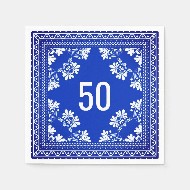 50:e födelsedagen Blue Bandana Pappersservett (Framsidan)