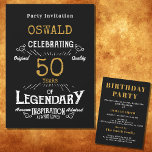 50:e födelsedagen Born Legendary Black Guld Retro Inbjudningar<br><div class="desc">För dem som firar sin 50-årsdag har vi det idealiska födelsedagsfest inbjudan med vintage. Den svarta bakgrunden med en vit och guld vintage-typografi är enkel och ändå elegant med ett retromärke. Anpassa enkelt texten för den här födelsedagspresenten med hjälp av den mall som tillhandahålls. En del av en 50-årsdag lång...</div>