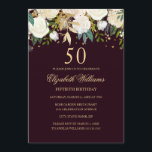 50:e födelsedagen Burgundy Guld Blommigt-inbjudan Inbjudningar<br><div class="desc">Mer blommigt födelsedag i Lilla Bayleigh-affären!</div>