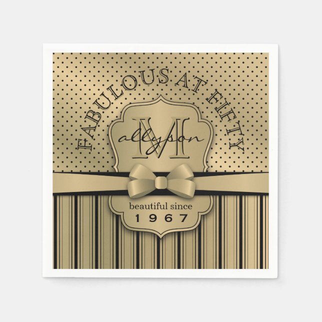 50:e födelsedagen Champagne Guld Polka Dot Rand Bo Pappersservett (Framsidan)