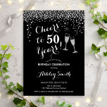 50:e födelsedagen - Cheers to 50 Years Black Silve Inbjudningar<br><div class="desc">50:e födelsedagsinbjudan. Skål för 50 år! Elegantens utformning i svartvitt och silver. Innehåller champagneglas,  typsnitt för manus och konetti glitter silver. Perfekt för en snyggt 50 födelsedagsfester. Anpassa med dina egna detaljer. Kan anpassas för att visa vilken ålder som helst.</div>
