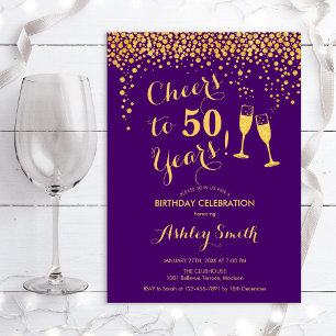 50:e födelsedagen - Cheers to 50 Years Guld Lila Inbjudningar