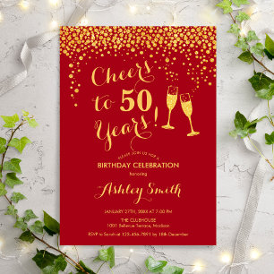 50:e födelsedagen - Cheers to 50 Years Guld Red Inbjudningar
