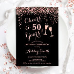 50:e födelsedagen - Cheers to 50 Years Ro Black Inbjudningar<br><div class="desc">50:e födelsedagsinbjudan. Skål för 50 år! Utformning av eleganten i svart och ro guld. Innehåller champagneglas,  typsnitt och konfekti. Perfekt för en snyggt 50 födelsedagsfester. Anpassa med dina egna detaljer. Kan anpassas för att visa vilken ålder som helst.</div>