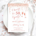 50:e födelsedagen - Cheers to 50 Years Ro White Inbjudningar<br><div class="desc">50:e födelsedagsinbjudan. Skål för 50 år! Elegantens utformning i vitt och ro guld. Innehåller champagneglas,  typsnitt och konfekti. Perfekt för en snyggt 50 födelsedagsfester. Anpassa med dina egna detaljer. Kan anpassas för att visa vilken ålder som helst.</div>
