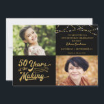 50:e födelsedagen då och nu Foton String Ljus Inbjudningar<br><div class="desc">Inbjudan dina gäster med detta 50:e födelsedagsfest inbjudan i svart och guld med sträng ljus med en återtypografi som anger 50 ÅR IN THE SKAPAR vilket integrerar deras födelseår i designen. Inkludera DÅ- och NU-foton för en inbjudan till roligt. Information om gruppinbjudan finns på baksidan. PHOTO TIP: För snabbaste/bästa resultat...</div>