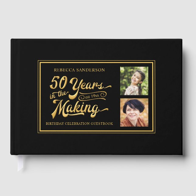 50:e födelsedagen då och nu Foton, svart Guld Gästböcker (Framsida)