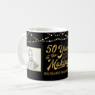 50:e födelsedagen då och nu Foton, svart Guld Kaffemugg