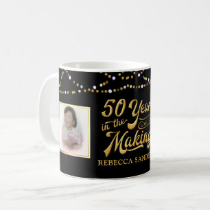 50:e födelsedagen då och nu Foton, svart och Guld Kaffemugg