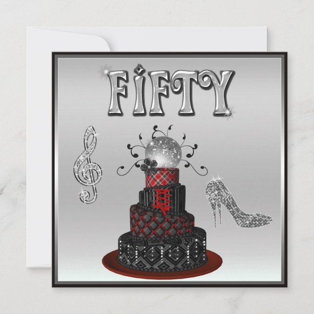 50:e födelsedagen Disco Diva Cake Gnistra Högklack Inbjudningar (Framsida)