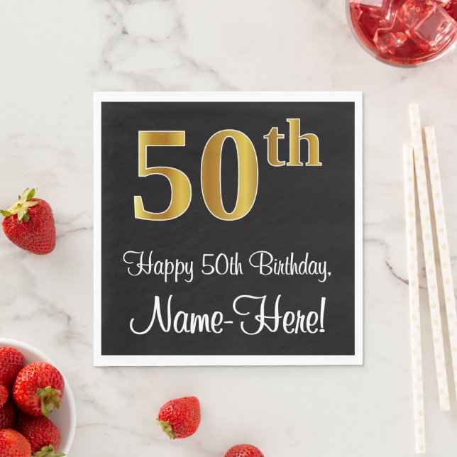 50:e födelsedagen ~ Elegant Luxurious Faux Guld Ti Pappersservett (Insitu)