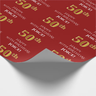50:e födelsedagen: Elegant, rött, Faux Guld Presentpapper