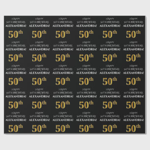50:e födelsedagen: Elegant, svart, Faux Guld-utse Presentpapper