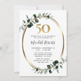 50:e födelsedagen Eucalyptus Guld Metallic Party Inbjudningar