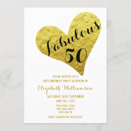 50:e födelsedagen Fabulous 50 White| Faux Guld Hea Inbjudningar