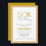 50:e födelsedagen Faux Guld Glitter Inbjudningar<br><div class="desc">Denna enkla men elegant 50:e högtidlighållandeinbjudan innehåller en guld faux glitter gräns. Med anpassningsbar kan du lägga till din inbjudan.</div>