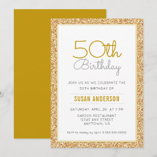 50:e födelsedagen Faux Guld Glitter Inbjudningar
