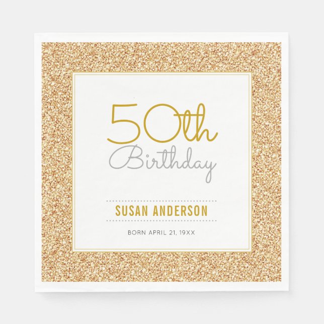 50:e födelsedagen Faux Guld Glitter Pappersservett (Framsidan)