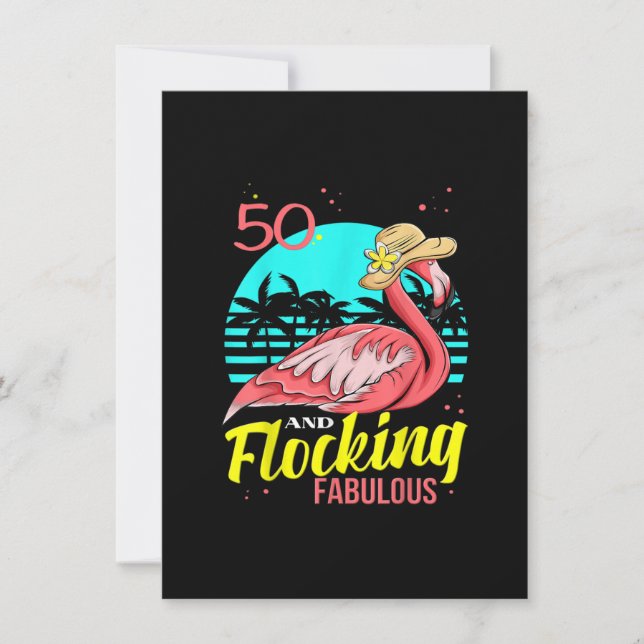 50:e födelsedagen, Flamingo in a hat, Handflatan T Inbjudningar (Framsida)