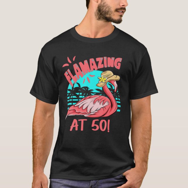 50:e födelsedagen, Flamingo in a Hat, Handflatan T Shirt (Framsida)