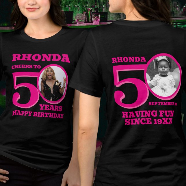 50:e födelsedagen fördubblade sidfoten namn rosa  t shirt (Skapare uppladdad)