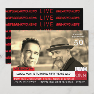 50:e födelsedagen Funny TV News Arnold Schwarzeneg Inbjudningar