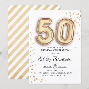 50:e födelsedagen - Guld-ballonger Inbjudningar