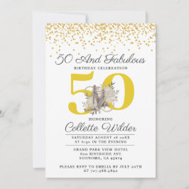 50:e födelsedagen Guld Glitter Confetti Black Inbjudningar