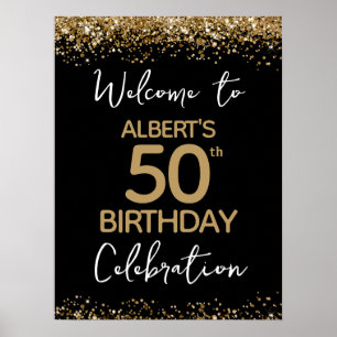 50:e födelsedagen Guld Glitter och Black Welcome Poster