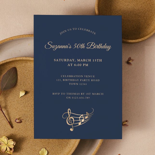 50:e födelsedagen Guld Musik noter Elegant Inbjudningar (Skapare uppladdad)