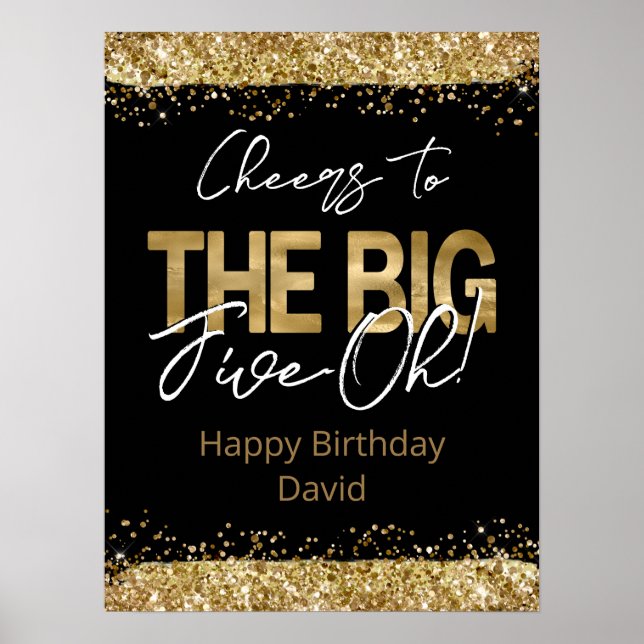 50:e födelsedagen Guld och Black Big Five-Oh Poster (Framsidan)