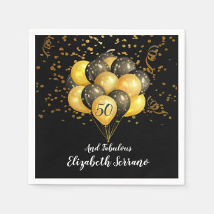 50:e födelsedagen Guld och svarta bubblor och konf Pappersservett