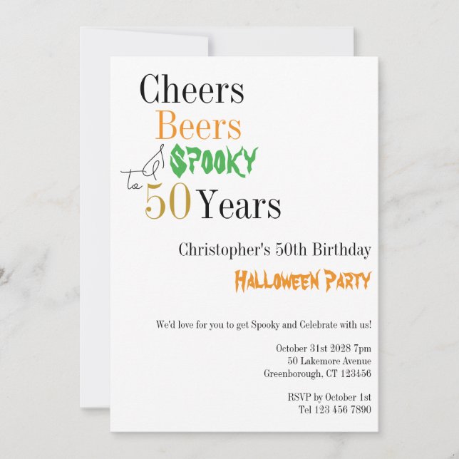 50:e födelsedagen Halloween Cheers Spooky Party Inbjudningar (Framsida)