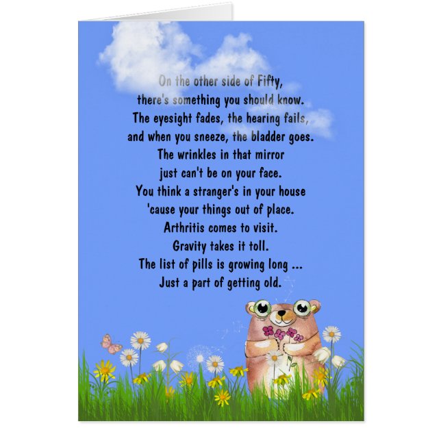 50:e födelsedagen humor om att bli äldre hälsningskort (Framsidan)