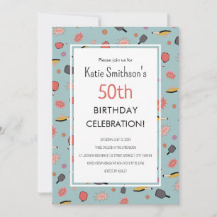 50:e födelsedagen i Preppy Blue Pickleball Party Inbjudningar