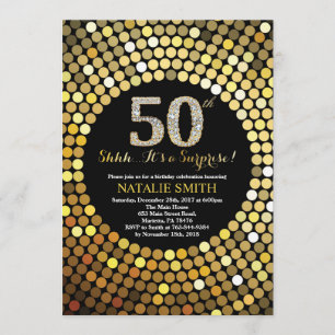 50:e födelsedagen i Svarta och Guld i Glitter Inbjudningar